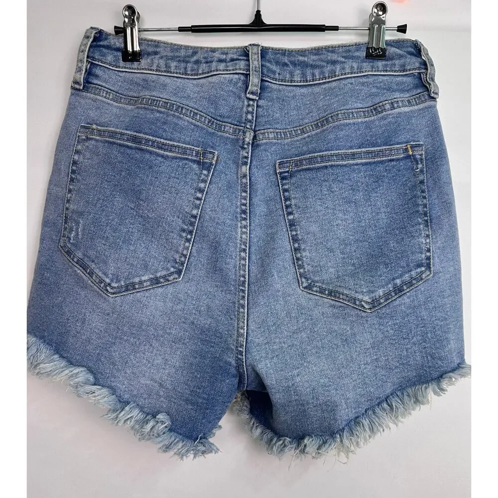 NWOT Free People We The Free Crvy High Rise Denim Shorts Size 28 Distressed - Picture 3 of 9